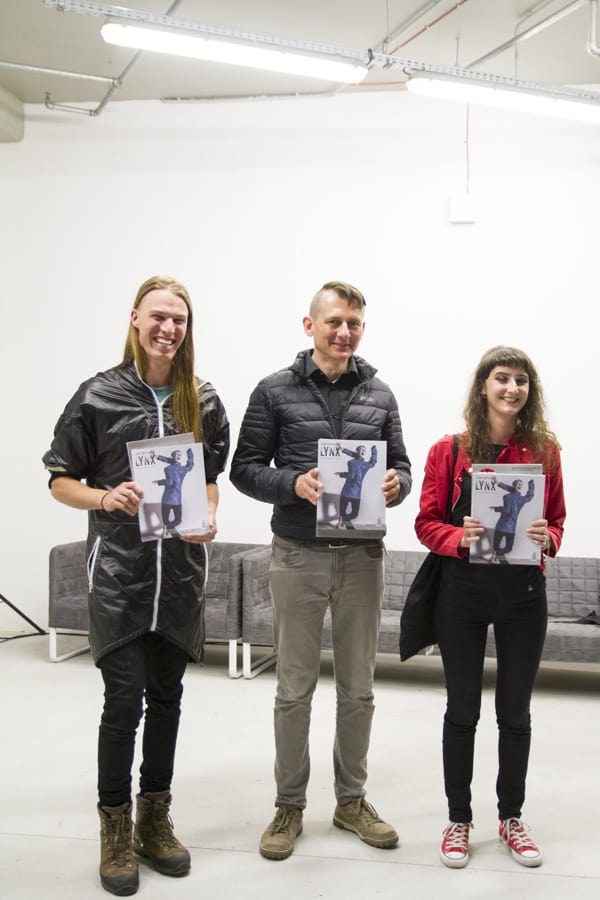 left: Michael Candy (AU), Jarosław Czarnecki aka Elvin Flamingo (PL) and Agata Kus (PL), WRO 2015 TEST EXPOSURE awards winners, photo Contemporary Lynx, 2015