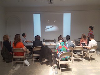 RU artist Moon Ribas (New York) presenting her performative work at RU to other artists in residence, May 2016