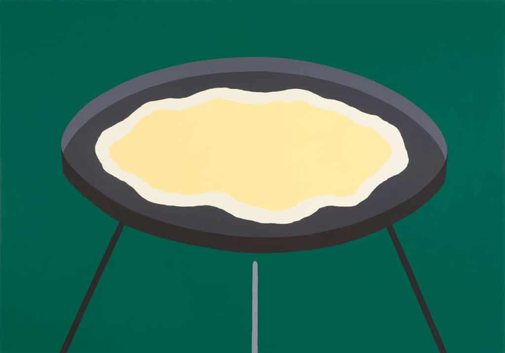 Yui Akiyama,scramble eggs on grill, 2017, acryl, canvas, 140 x 200 cm, courtesy of the artist.