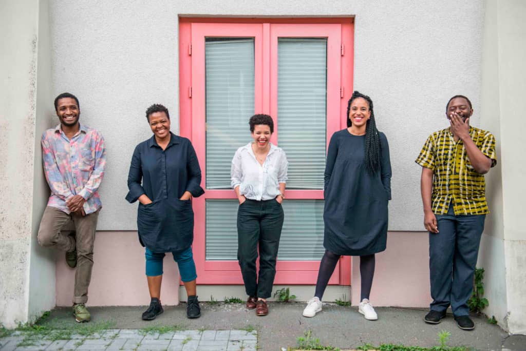 Curatorial team of the 10th Berlin Biennale for Contemporary Art, f. l. t. r. Thiago de Paula Souza, Gabi Ngcobo, Nomaduma Rosa Masilela, Yvette Mutumba, Moses Serubiri, photo F. Anthea Schaap