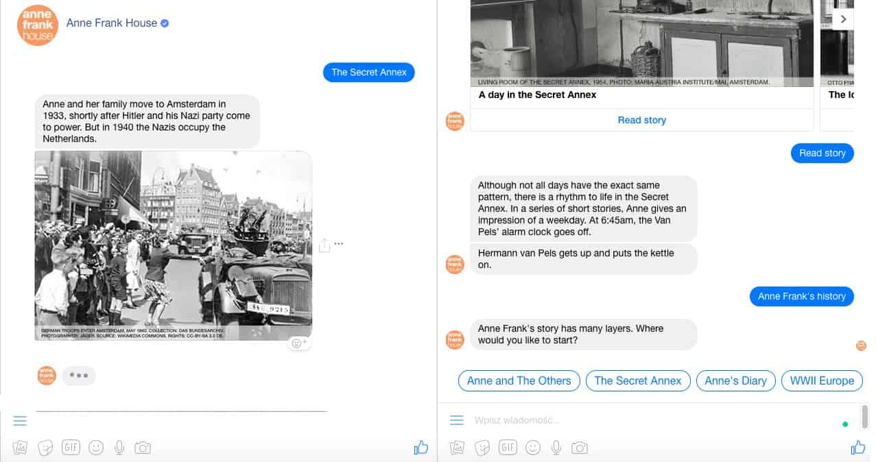 Anne Frank Huose's chatbot for Messenger