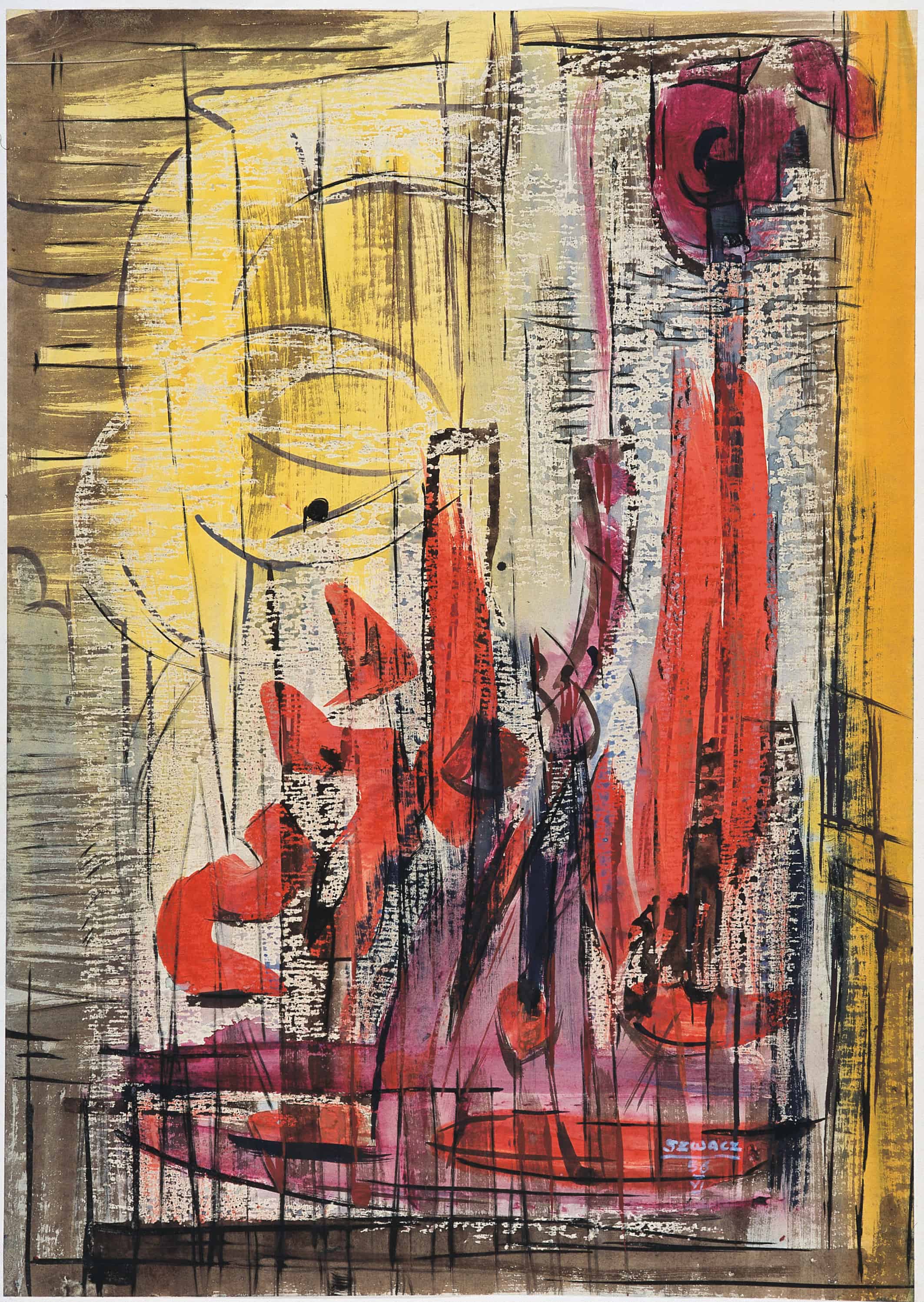 Bogusław Szwacz, Composition, 1956, ink, watercolour, tempera, pastel, paper, photograph by Zygmunt Gajewski .