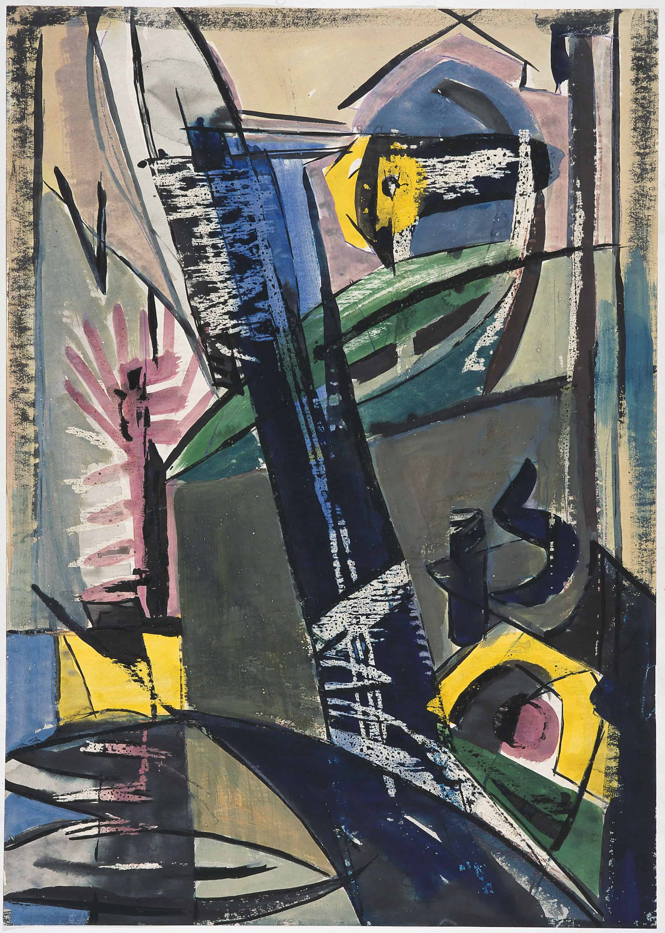 Bogusław Szwacz, Composition, 1956, ink, watercolour, tempera, pastel, paper, photograph by Zygmunt Gajewski.