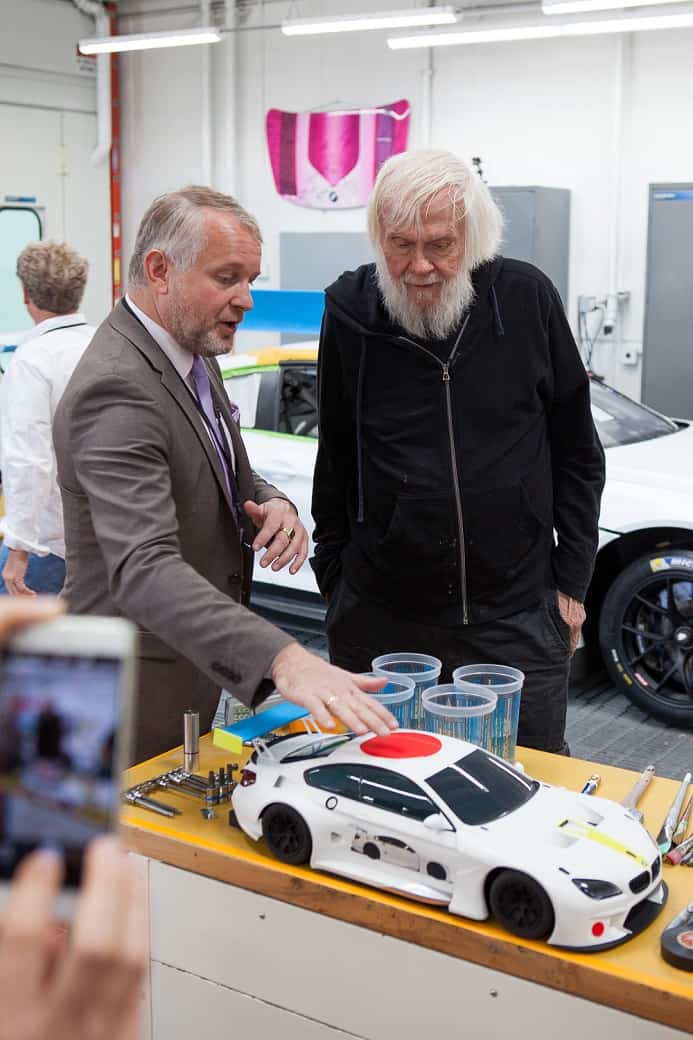 Prof Dr Thomas Girst with John Baldessari artist of BMW Art Car 19, Oxnard 2016, photo credits Brett Cody Rogers