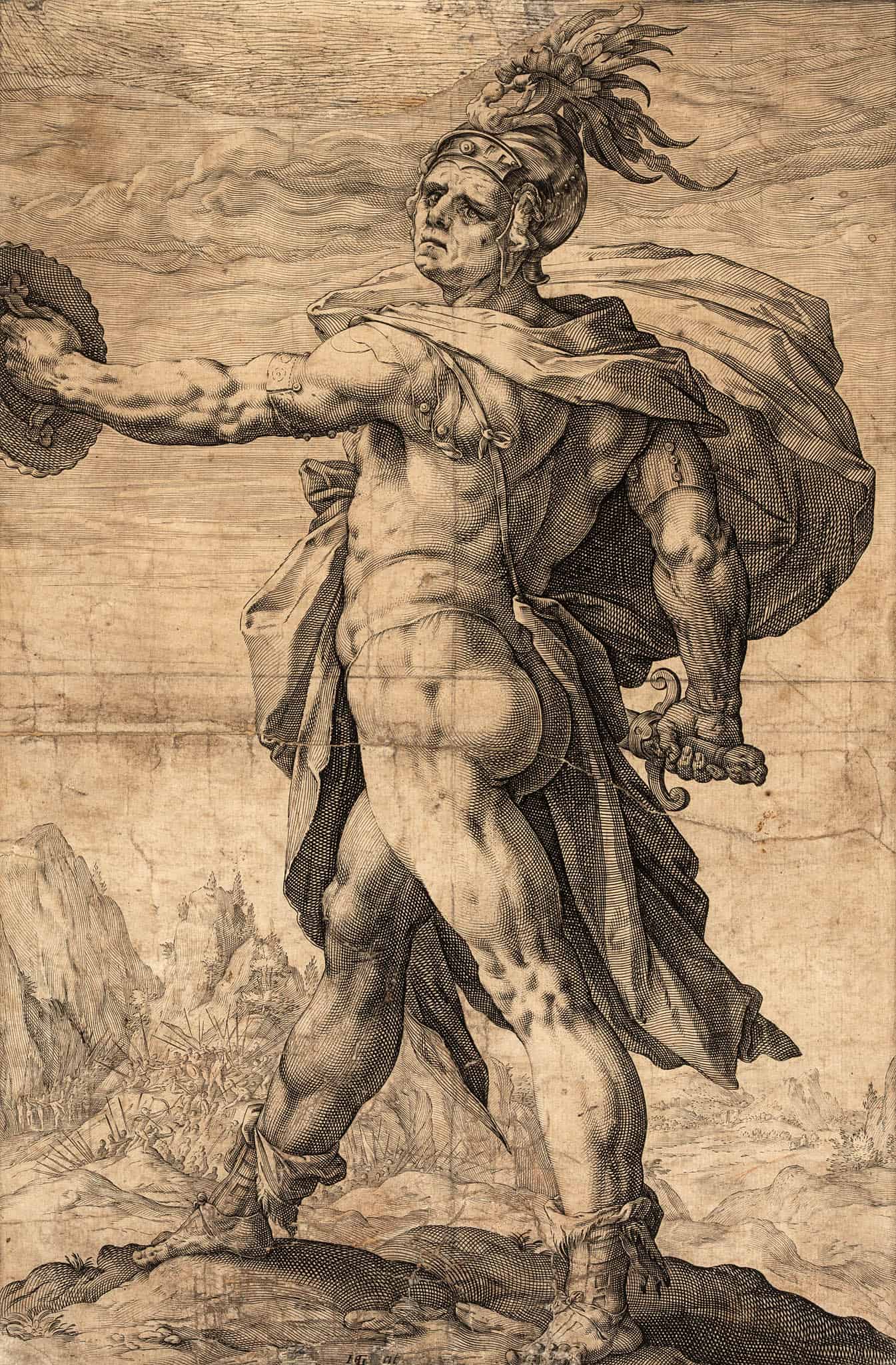 Hendrick Goltzius (1558 - 1617) %22Calpurnius%22, 1586, engraving on paper 35,5 x 23 cm, signed with a monogram: HG fecit