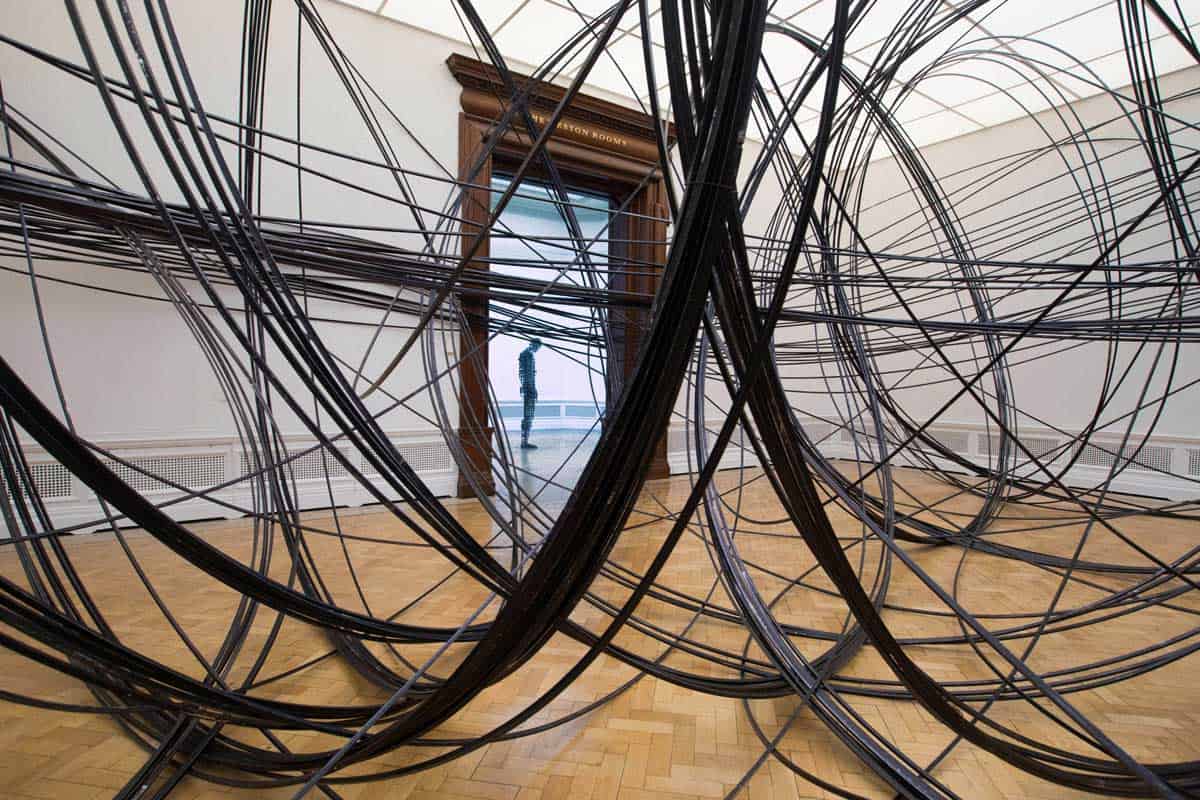 Installation view, ‘Antony Gormley’, Royal Academy of Arts, London, 21st September to 3rd December 2019; Approximately 8 km of 12.7 mm square section 16 swg aluminium tube, dimensions variable.. © the Artist. Photo: David Parry