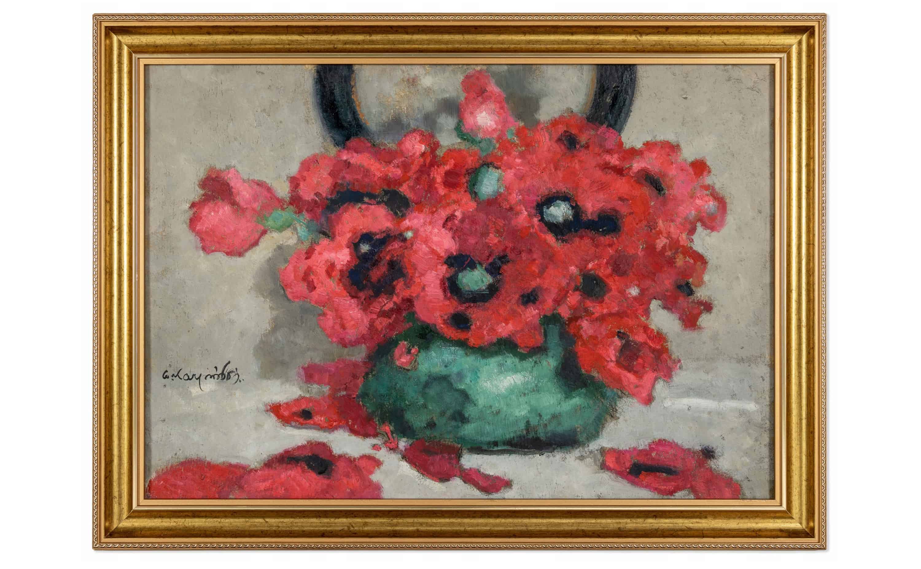 Alfons KARPIŃSKI (1875–1961) ‘Poppies in a vase’('Maki w wazonie'), 34 x 50 cm, signed, framed, dated; late 1930s.