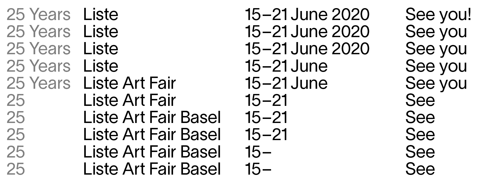 liste art fair 2020