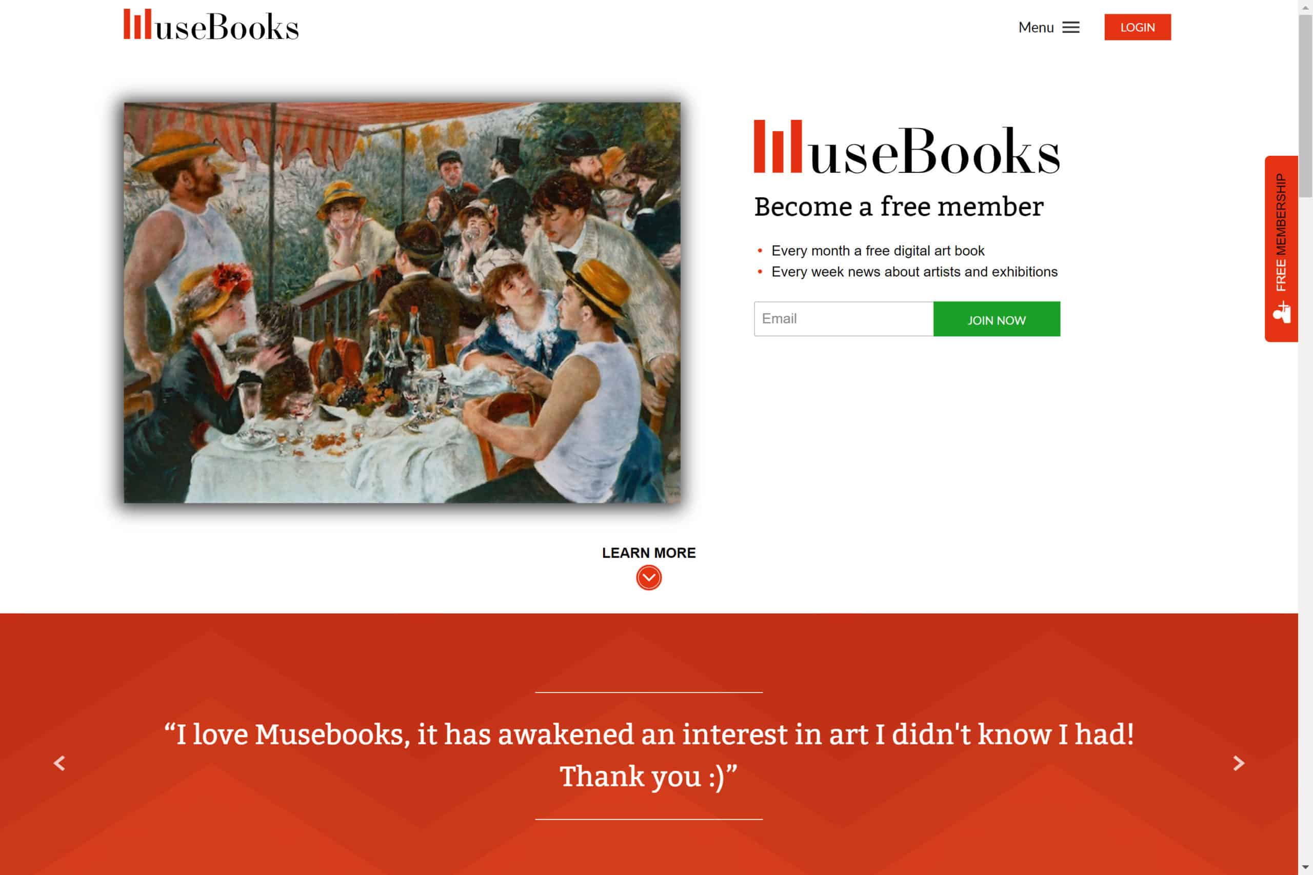 Screenshot of the website Musebooks