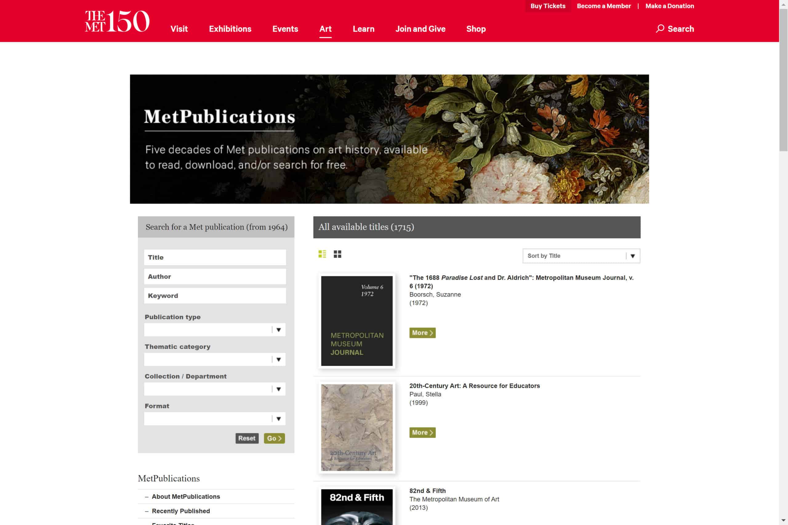 Screenshot of the website The Met