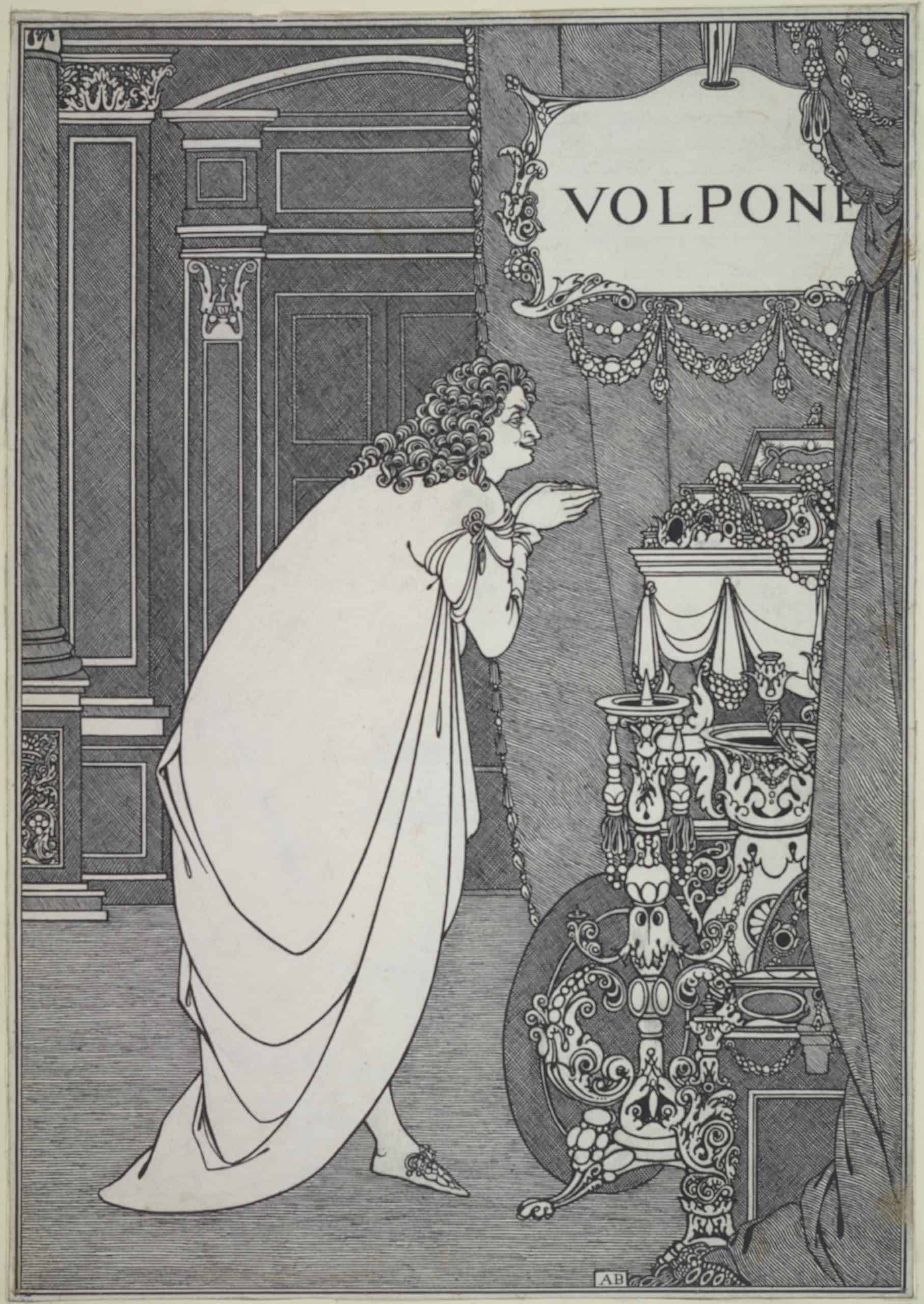 Aubrey Beardsley, Volpone Adoring his Treasure 1898, Ink over graphite on paper, 290 x 204 mm, Courtesy of the Princeton University Library 