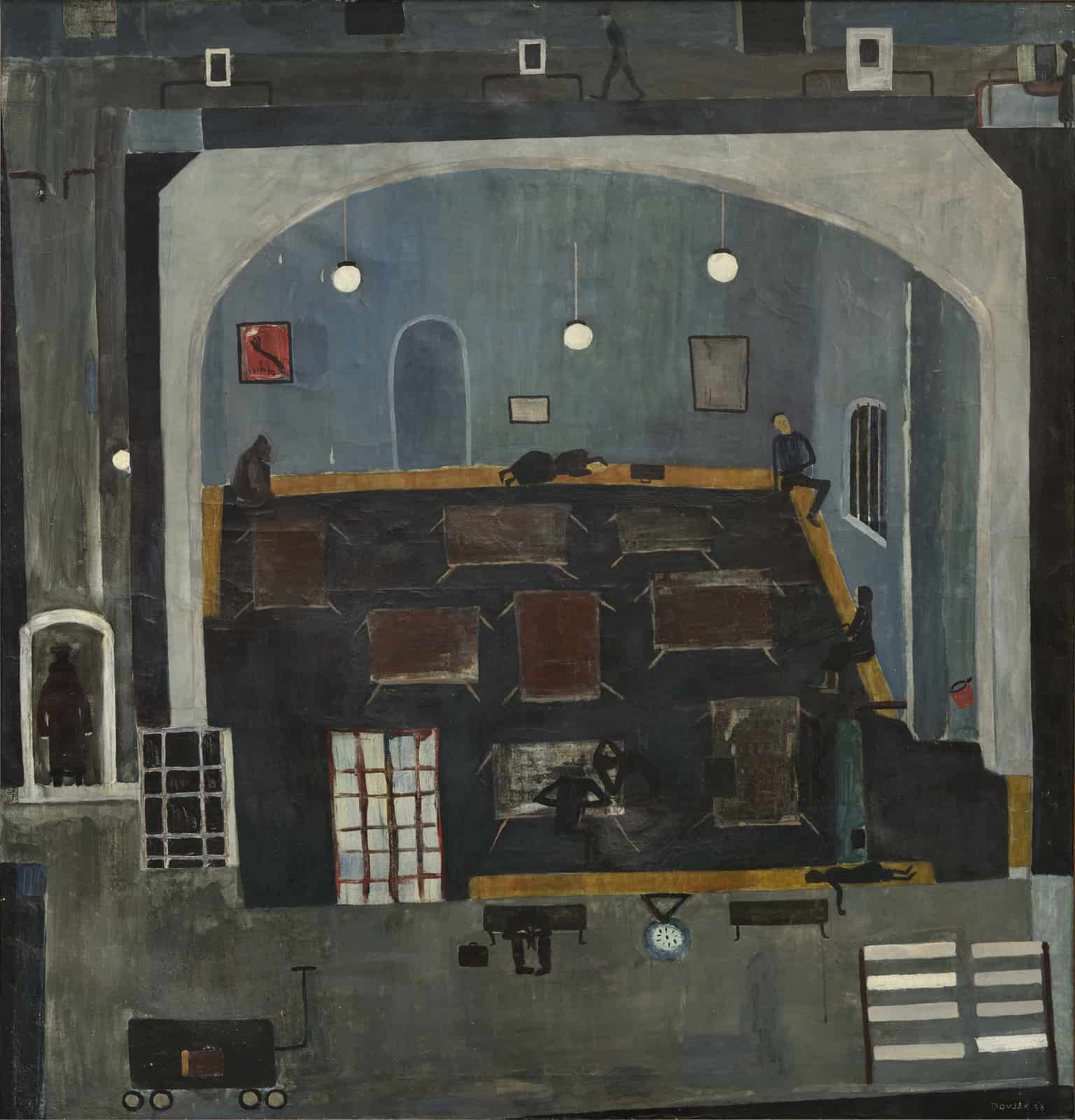 Marjan Dovjak, ‘Waiting Room,’ 1958, oil on canvas, 135 x 140 cm, Rihard Jakopič Primary School, Ljubljana, photo: Dejan Habicht / courtesy Moderna galerija, Ljubljana