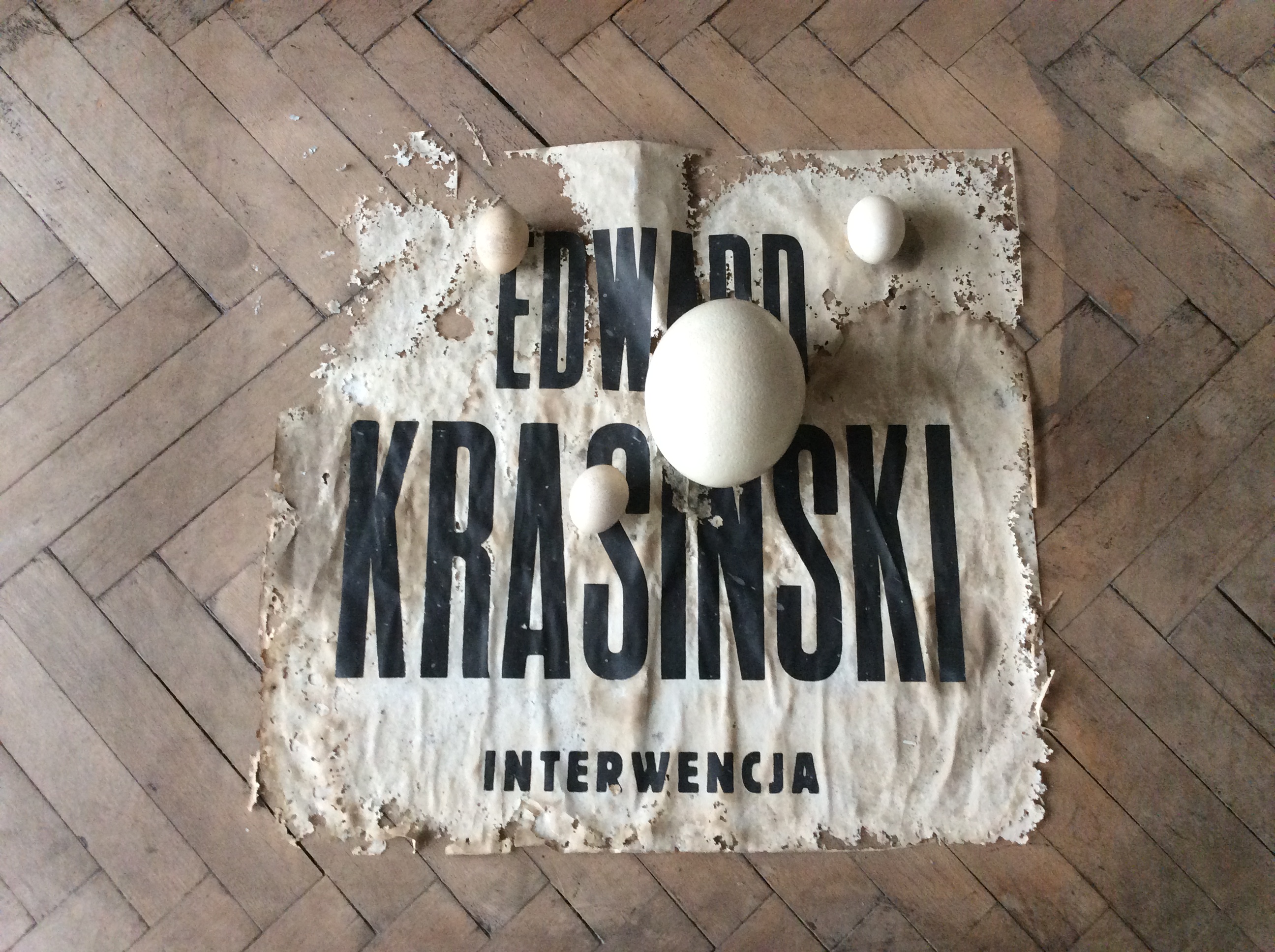 A disintegrating exhibition poster. Edward Krasiński’s studio apartment, Warsaw, Poland, 2016