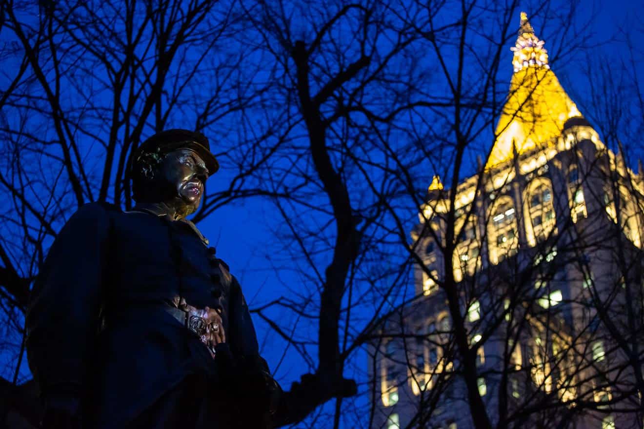 Krzysztof Wodiczko, Monument, 2020. Digital color video, sound, 25 minutes. Hunter Canning Photography, courtesy Madison Square Park Conservancy.