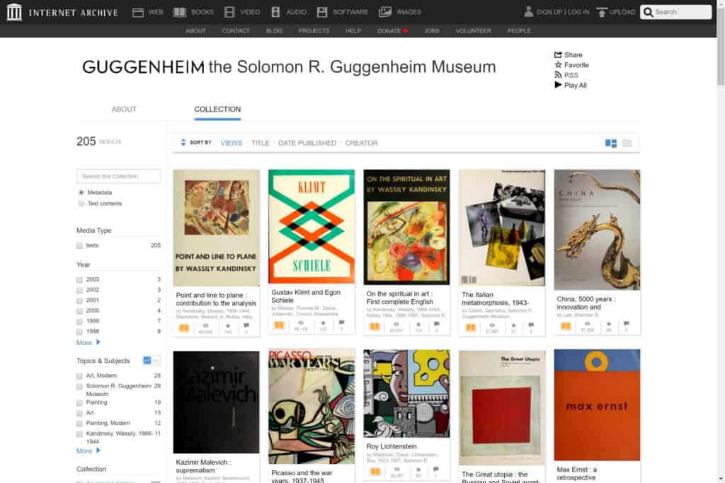 Screenshot of the website Guggenheim on Internet Archive