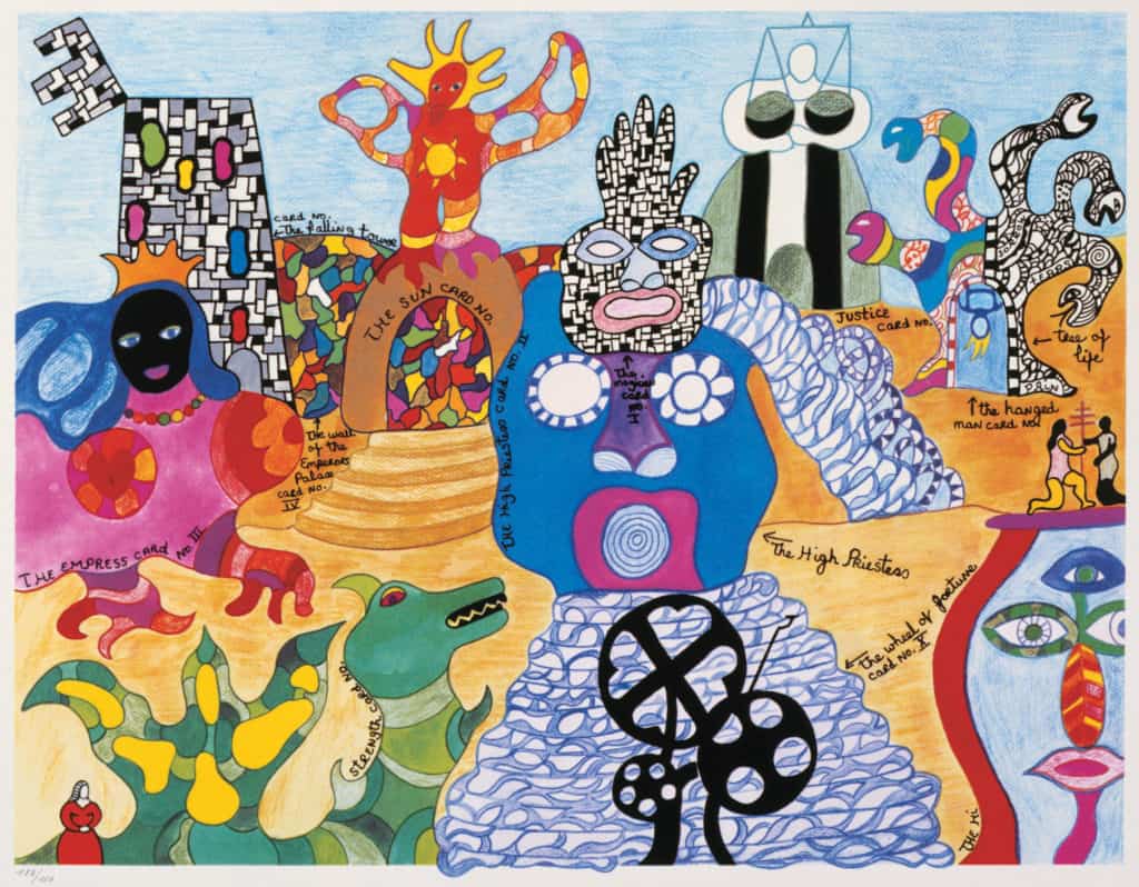 Niki de Saint Phalle. Tarot Garden. 1991. Lithograph, 23.7 x 31.5″ (60.3 x 80 cm). © 2020 NIKI CHARITABLE ART FOUNDATION. Photo: Ed Kessler