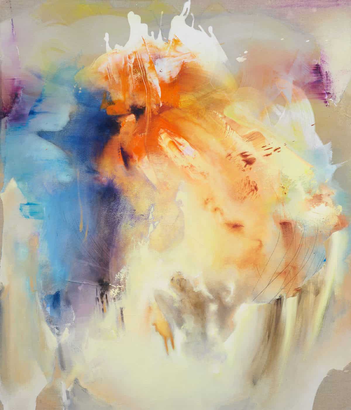 Angelika J. Trojnarski, Animus, 2021, paper, graphite, oil on canvas, 140 x 120 cm