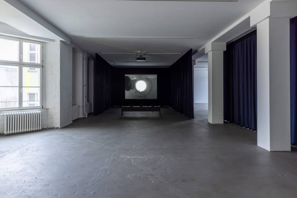 Oraib Toukan, Offing, 2021, single-channel video (color, sound), installation view of the exhibition Oraib Toukan: What Then at KW Institute for Contemporary Art, Berlin 2022, Courtesy the artist, photo: Frank Sperling