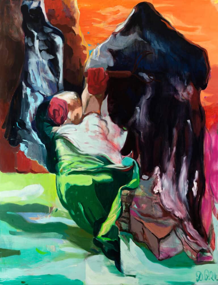 David Pešat, Fight with an angel, 260 cm x 200 cm, oil on canvas, 2021