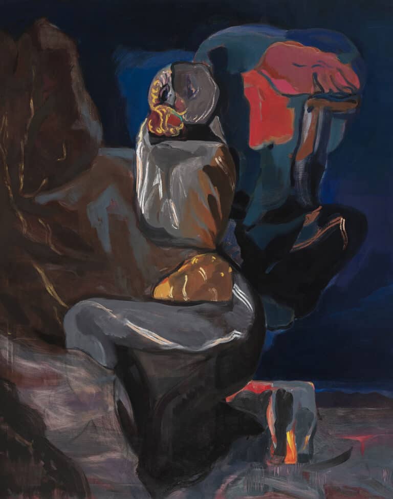 David Pešat, Monk and demon, 200 cm x160 cm, oil on canvas, 2021.