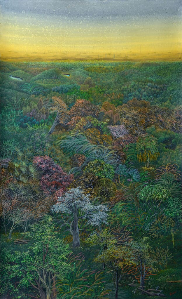 Laxmipriya Panigrahi. Land of Happiness I. 2022. Watercolour on paper. 60 x 36 inches. The Bawwaba Section. Courtesy of the Artist and Anant Art Gallery