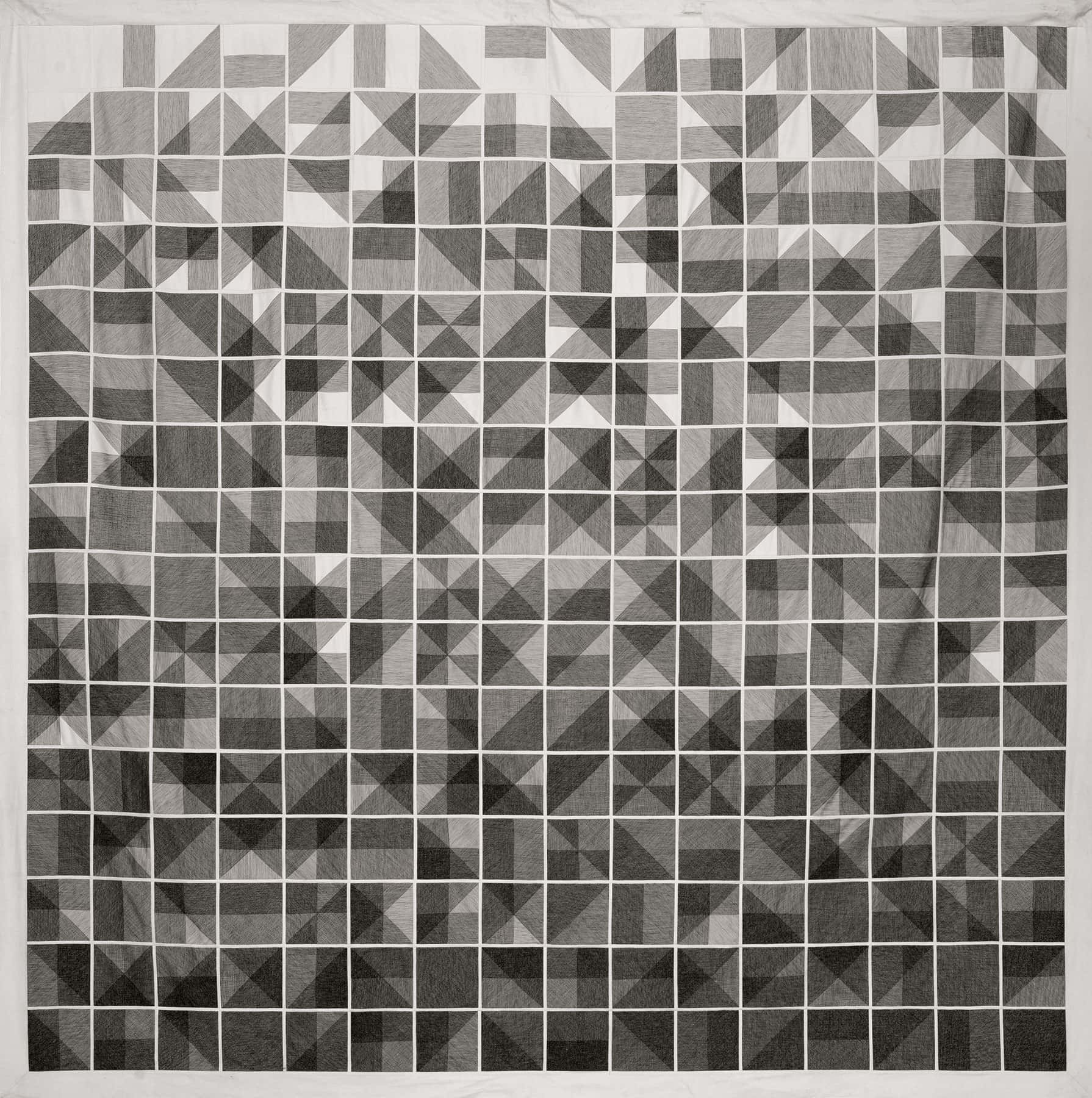 Emilia Bohdziewicz, 256 possible arrangements of a sign containing eight elements, 1987, own technique (thread, cotton fabric), 355 × 355 cm, photo courtesy Galeria Starmach, MOCAK Collection