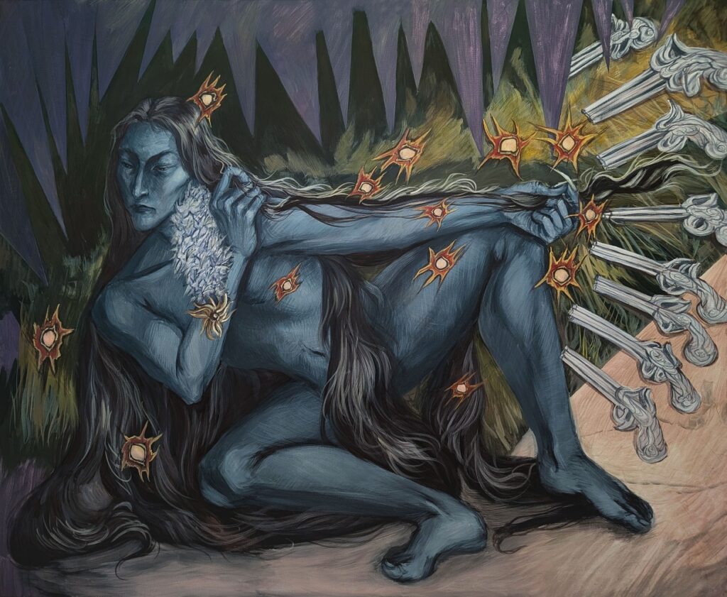 Zuzanna Romańska, Hucząca móru gwiazdo, zalśnij, 2025, egg tempera on canvas, 100 x 120 cm. Courtesy of the artist