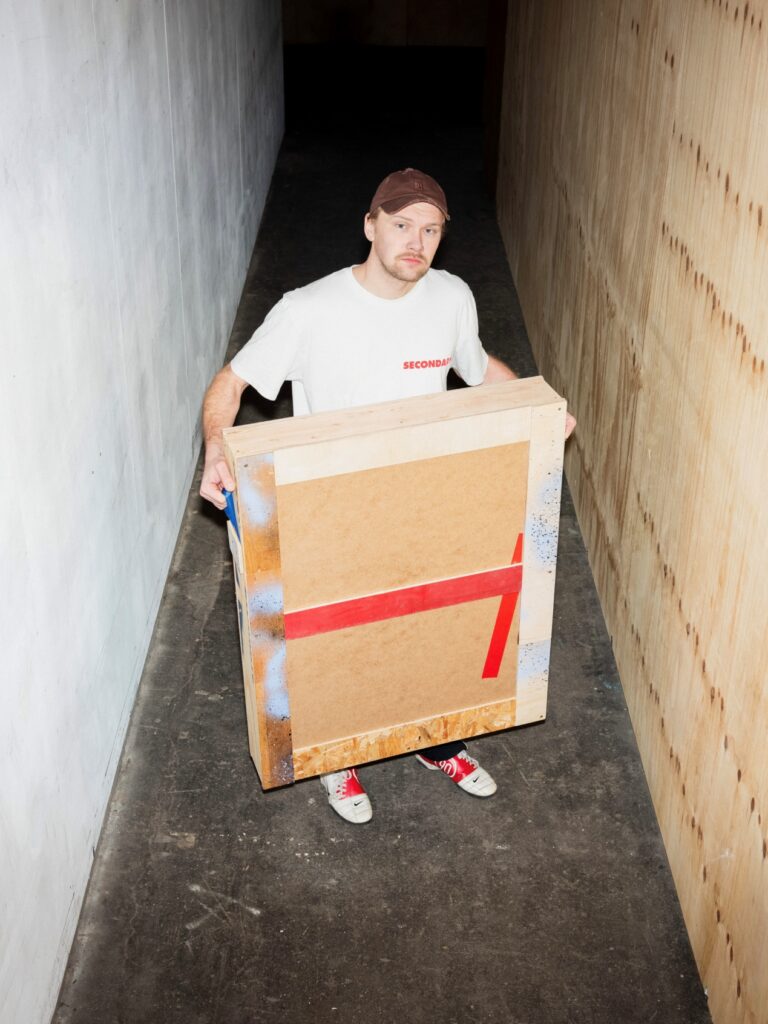 Mikelis Murnieks at the studio at ISO Amsterdam, Netherlands, 2026, photo by Peteris Viksna. Courtesy of the artist