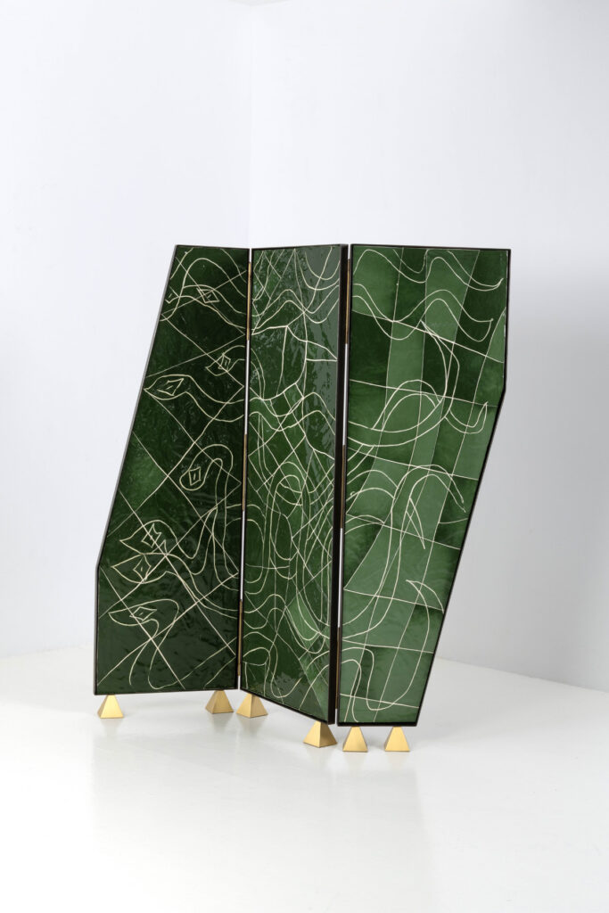 Maximilien Pellet, ‘Zig Zag’ Screen, glazed earthenware on wood and metal, model created in 2022 with Zoé Piter, H 160 × W 150 cm, photo by Xavier Defaix