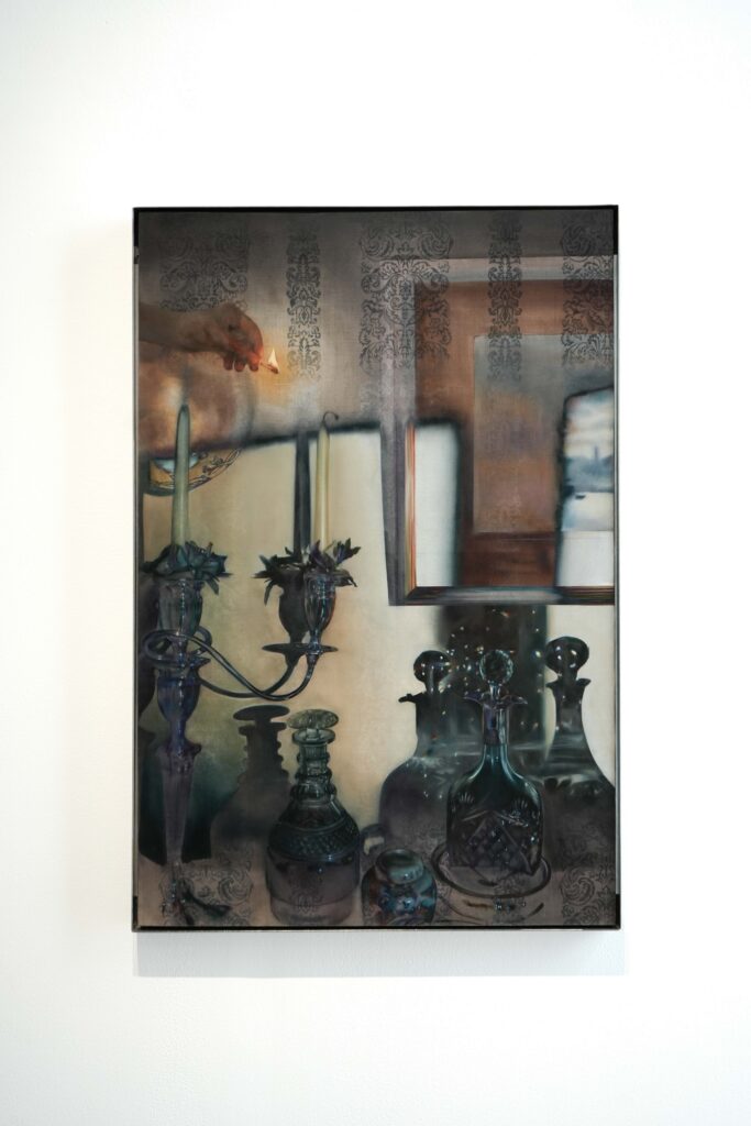 Natalie Sasi Organ, Last light, 2026, oil on canvas and stainless steel frame, 101 x 68 x 4 cm. Courtesy of the artist