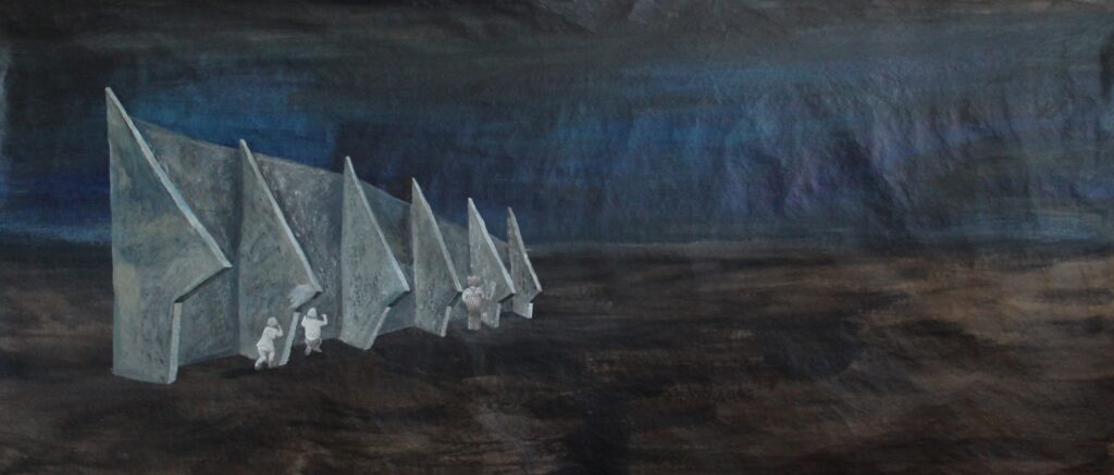 Karina Synytsia, Nowhere, 2022, paper, acrylic, 85x175cm. Courtesy of the artist. Courtesy of the artist