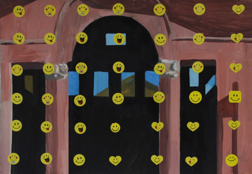 Karina Synytsia, Wall of Disbelief, 2022, acrylic on paper, 50 × 80 cm. Courtesy of the artist