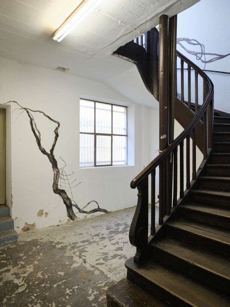 Karina Synytsia, дикий виноград _ Wild grapevine, wall painting, acrylic, 2026. Photo_ Christian Kain. Courtesy of the artist.