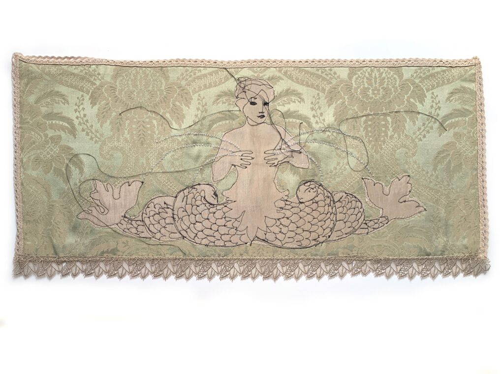 Alina Kopytsia, Fountain, 2025, embroiled textile, 29 x 60 cm. Courtesy of the artist