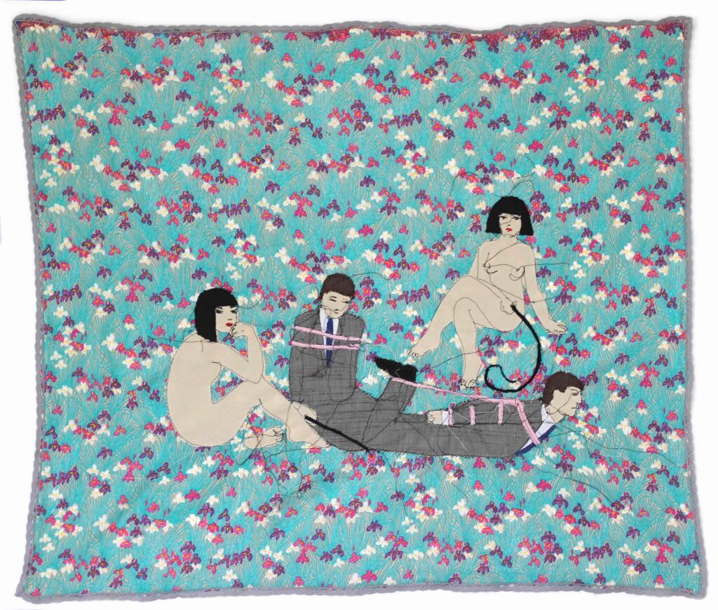 Alina Kopytsia, Lunch Break, 2024, textile collage, 72 x 61 cm. Courtesy of the artist