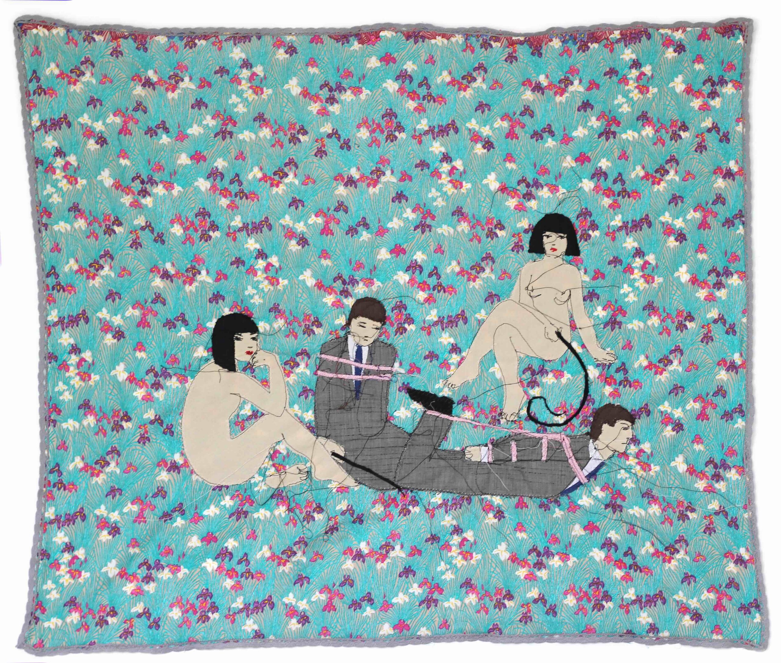 Alina Kopytsia, Lunch Break, 2024, textile collage, 72 x 61 cm. Courtesy of the artist