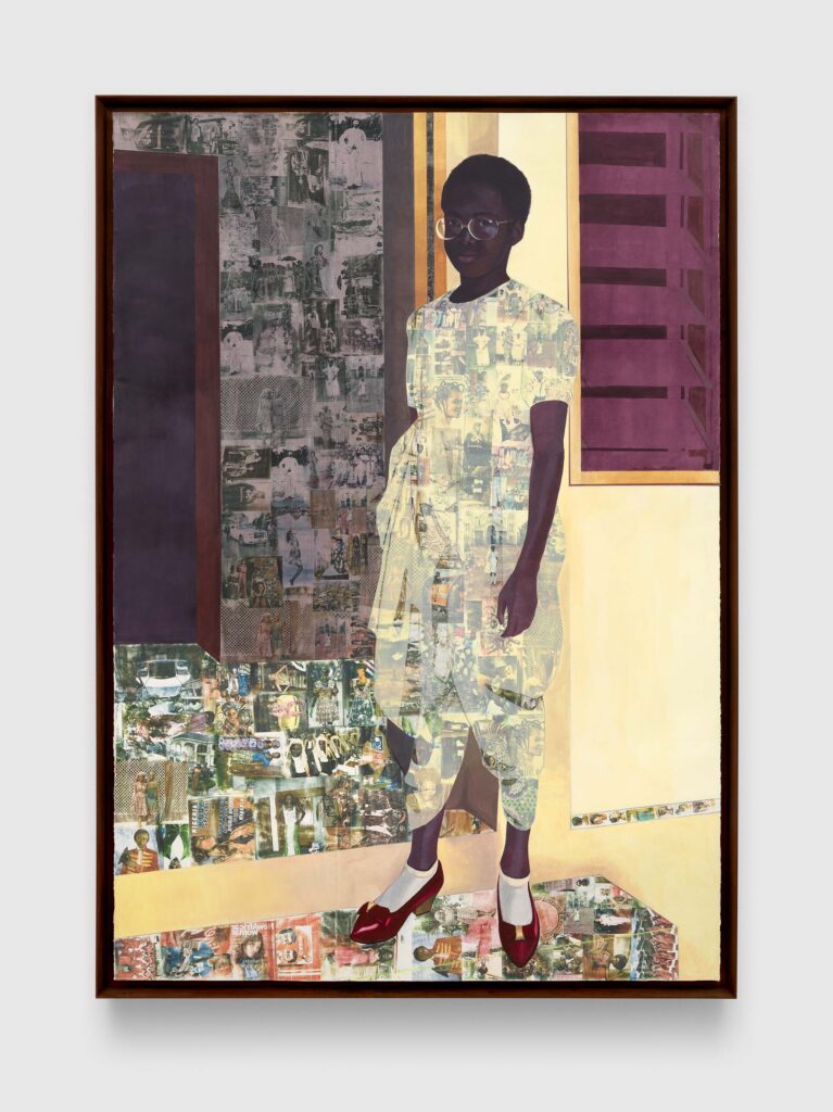 Njideka Akunyili Crosby, The Beautyful Ones (2012), acrylic, photographic transfers, and coloured pencil on paper. Courtesy of the artist, David Zwirner gallery, and Victoria Miro. Photograph by Stephen Arnold