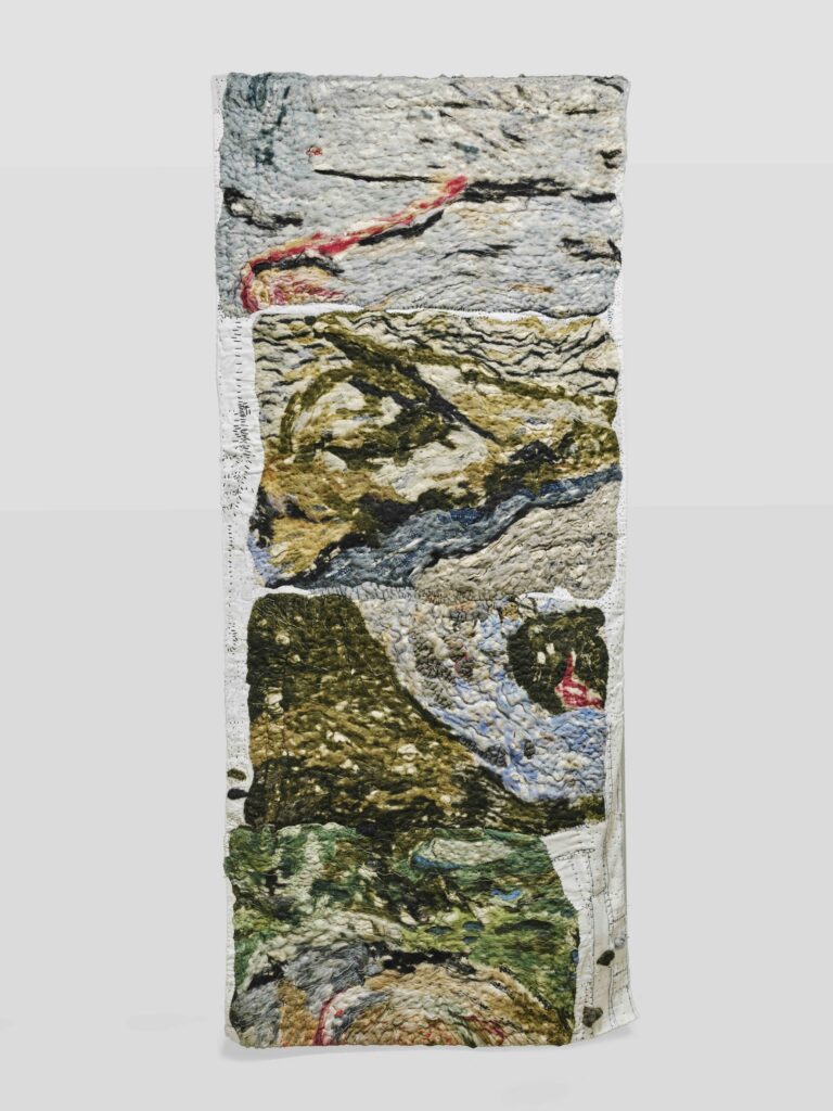 T. Vinoja, Converging Landscapes (2026), felt, threads, bandage, cotton fabric, and lace. Courtesy of the artist and Experimenter