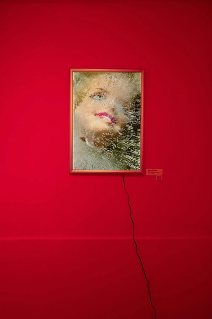 Karen Page, Frozen But Still Smiling, 2023, view form the exhibition "Wallpaper Of Our Culture" at London’s 309 Bethnal Green Road, 2025. Courtesy of the artist