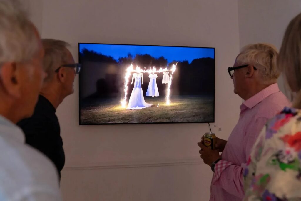 Karen Page, The Burning, 2023, video, 1 minute 41 seconds. View form the exhibition _Walpaper Of Our Culture_ at London’s 309 Bethnal Green Road, 2025. Courtesy of the artist