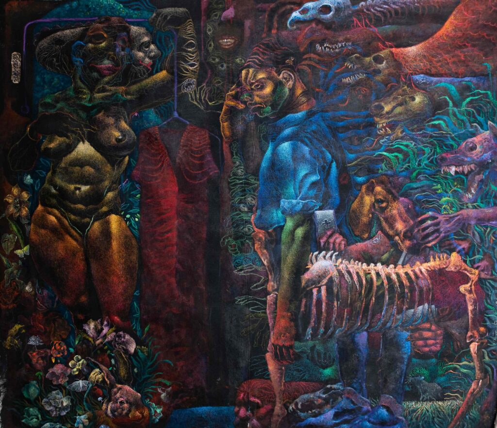 Mwass Githinji, The Battle of Choice, 2025, oils and pastels on canvas, 162cm x 143cm