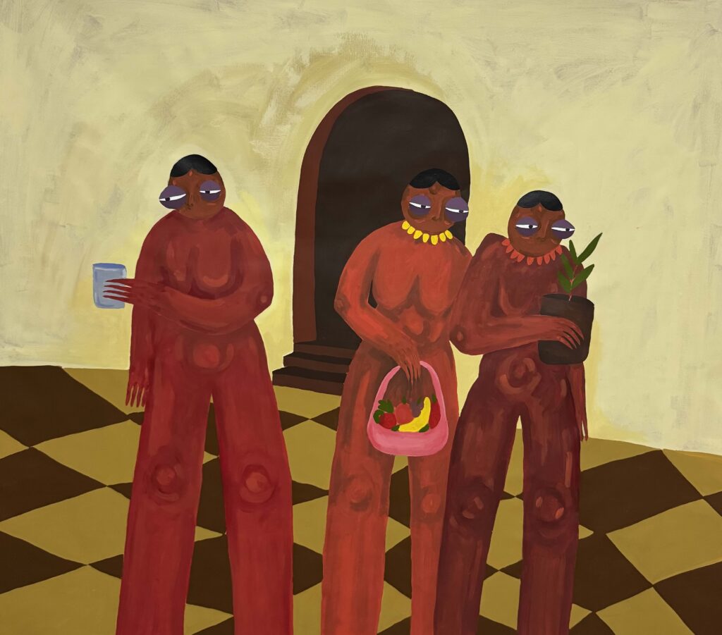 Reem Aljeally, Never Show Up Empty Handed, acrylic on canvas, 120x 135cm, 2025