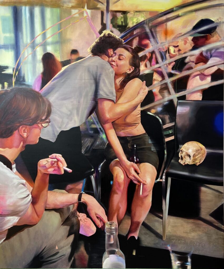 Agata Kus, Memento Mori, 2023, oil on canvas, 180×150 cm. In the collection of Mazowieckie Centrum Sztuki Elektrownia