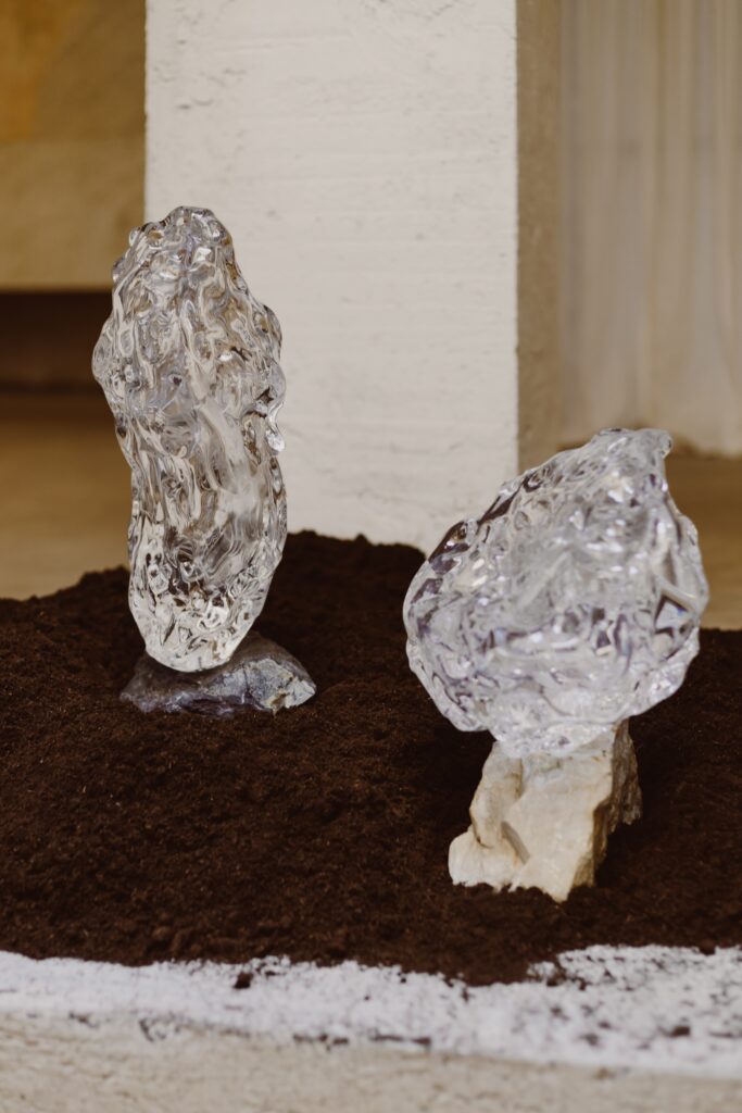 Aleksandra Zawistowska, 78°34’51”N 12°26’35”E_ 3 (left), 79°88’57”N 16°04’67”E_ 2 (right), 2024. View of the exhibition _Crafting Reality_ at Pasaje94, Valencia, 12.09–31.10.2026. Photo by Alka Murat