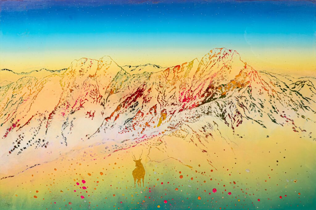 General Public Category Outstanding: Ya-Lan Yu, Mountain Glow, Deer Silhouette, 90 × 60 cm, oil