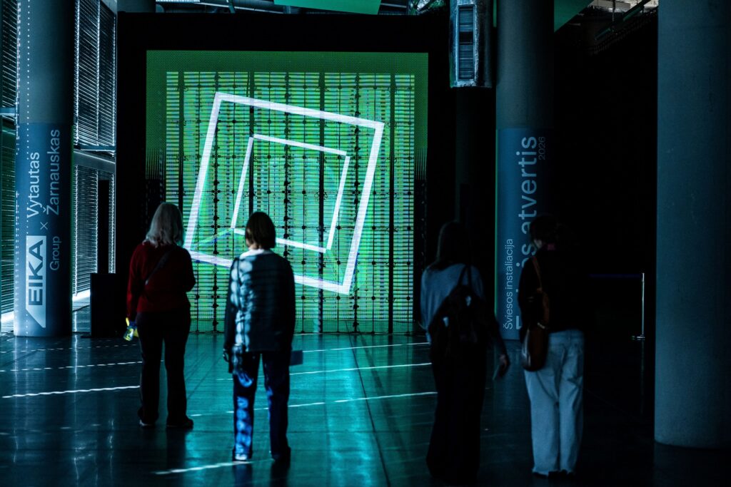 Light installation by artist Vytautas Žarnauskas, commissioned by EIKA Group, General Partner of ArtVilnius. Photo: Augustinas Žukovas