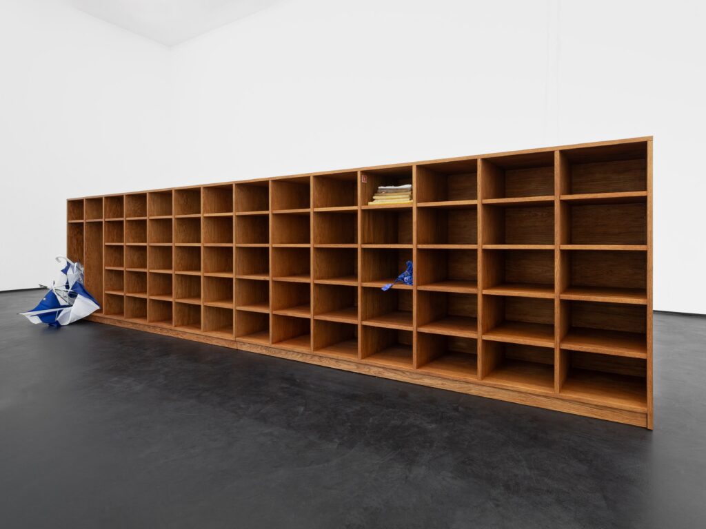 Linda Lach, Morning greetings will bear fruit, 2026, MDF veneered with oak, oiled 118 x 482 x 49 cm