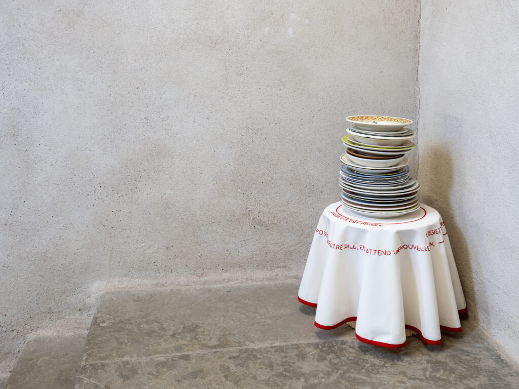 OPJ Cyganek and Julie Poulain, En attendant le banquet, 2026. View of the exhibition _Familiar Strangers. Une Pologne multiple_, 49 Nord 6 Est – Frac Lorraine, Metz, 11.09.2026–14.02.2027. Photo by Fred Dott