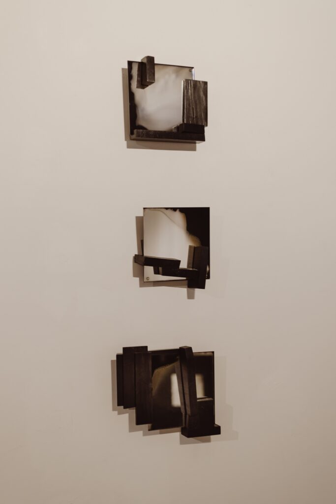 P55 Mirrors, Wooden sculptures with mirrors, 2023. View of the exhibition "Crafting Reality" at Pasaje94, Valencia, 12.09–31.10.2026. Photo by Alka Murat