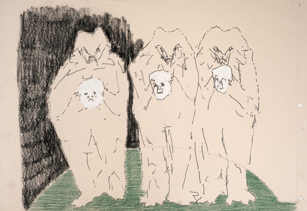 Rokas Janusonis, Untitled, 2026. Pastel, marker on paper. 70 x 98 cm (Framed: 72 x 100 cm). Courtesy of the artist and Meno Parkas Gallery